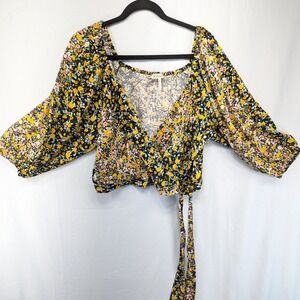 BCBGeneration Floral Print Square Neck Tie Front Crop Blouse‎ Top XL